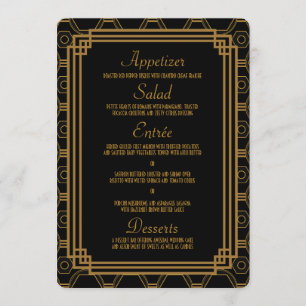 Art Deco Black Wedding Menu Cards
