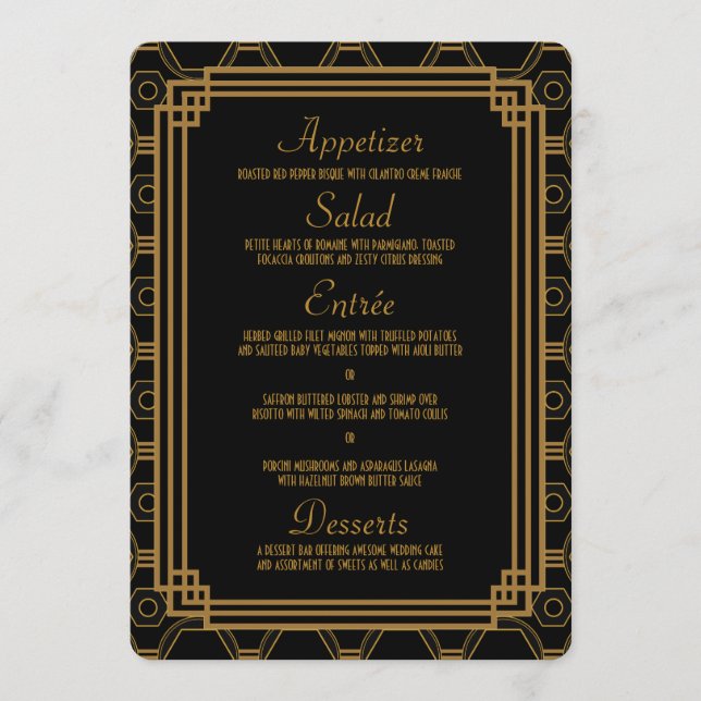Art Deco Black Wedding Menu Cards (Front)