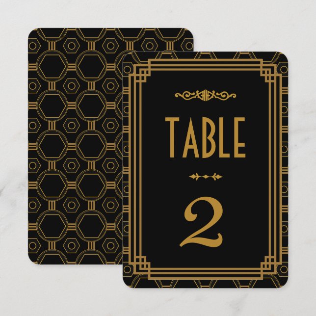 Art Deco Black Wedding Table Numbers (Front/Back)