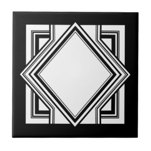 Art Deco Black White Chic Geometric Square 05 Tile