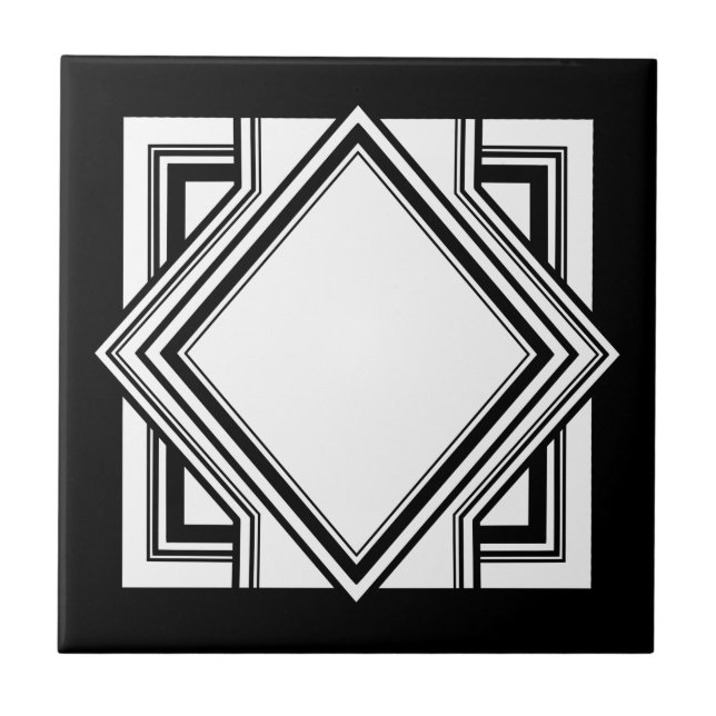 Art Deco Black White Chic Geometric Square 05 Tile (Front)