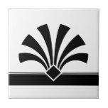 Art Deco Black White Geometric Flower Element 06 Tile<br><div class="desc">Elegant crisp black and white art deco style geometric flower element ornament decorative ceramic tile. Sleek chic design,  perfect for a modern or art deco retro style interior.</div>