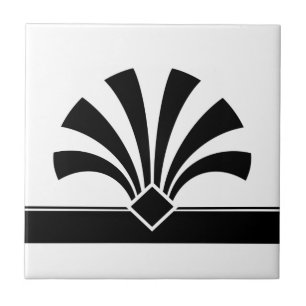 Art Deco Black White Geometric Flower Element 06 Tile