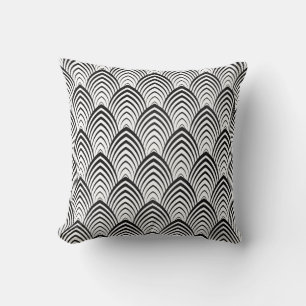 Art Deco Black White Geometric Scales Classic Throw Pillow