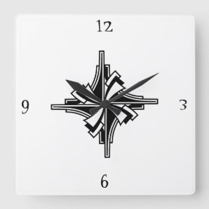 Art Deco Black & White Geometric Swirl Square Wall Clock