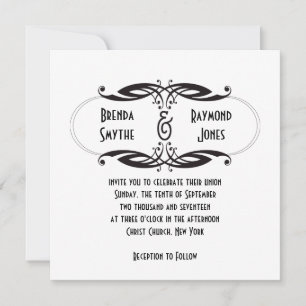 Art Deco Black White Wedding Invitation   Initials