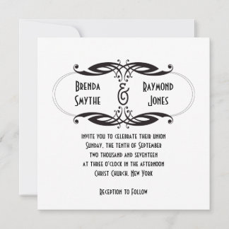 Art Deco Black White Wedding Invitation | Initials