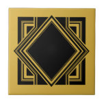 Art Deco Black Yellow Geometric Square Element 05 Tile<br><div class="desc">Elegant black and mustard gold yellow art deco style chic geometric square element ornament decorative ceramic tile. Sleek design, perfect for a modern or art deco vintage style interior. For other colour combinations contact the designer.</div>