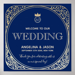 Art Déco Bleu de Bienvenue de Mariage