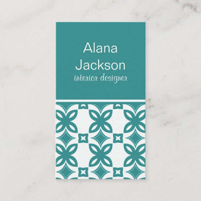 Art Deco Blooms Business Card, Turquoise Business Card (Front)