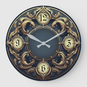 Art Deco Blue Extra Elegant Wall Large Clock