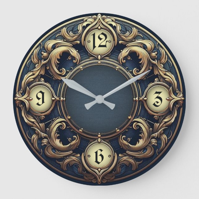 Art Deco Blue Extra Elegant Wall Large Clock (Front)