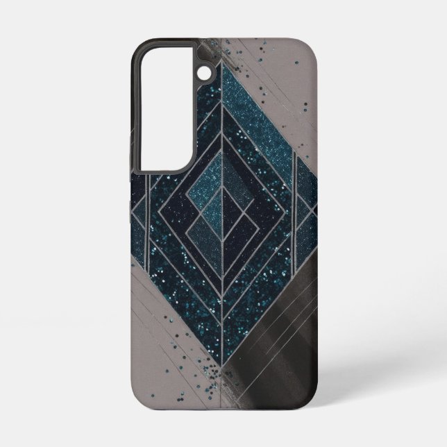 Art Deco Blue Glitter Geometric Samsung Galaxy S22 Case (Back)