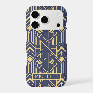 Art Deco Blue Gold Geometric Personalized Name