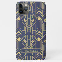 Art Deco Blue Gold Geometric Personalized Name