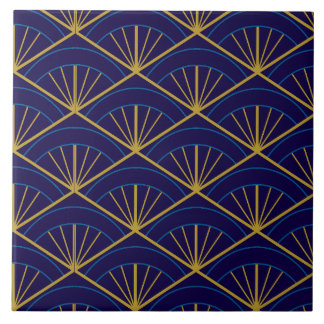 Art Deco Blue Gold Geometric  Tile