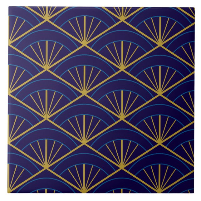 Art Deco Blue Gold Geometric  Tile (Front)