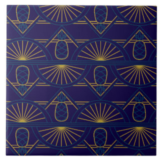 Art Deco Blue Gold Geometric  Tile