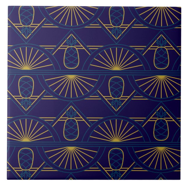 Art Deco Blue Gold Geometric  Tile (Front)
