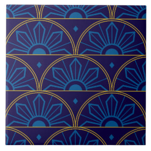 Art Deco Blue Gold Geometric  Tile