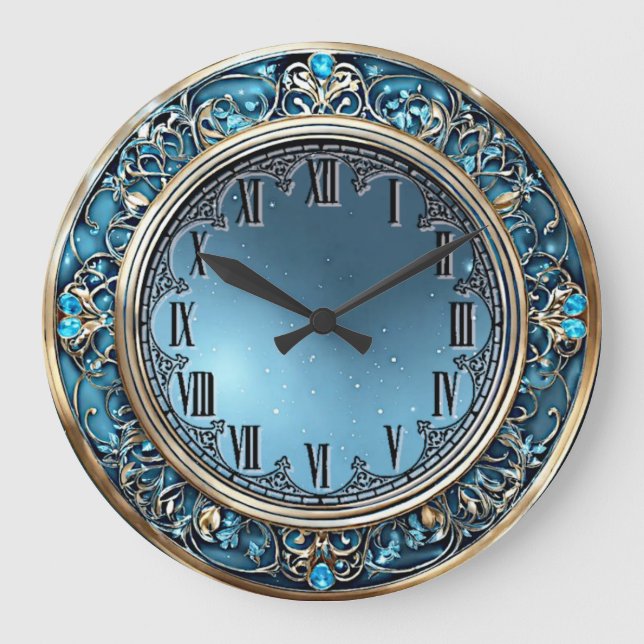 Art Deco Blue Large Clock (Front)