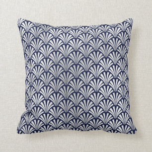 Art Deco Blue Navy Silver Grey Scales Seashells Throw Pillow