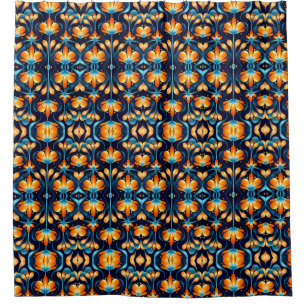 Art Deco blue orange flowers