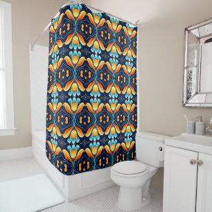Art Deco blue orange flowers