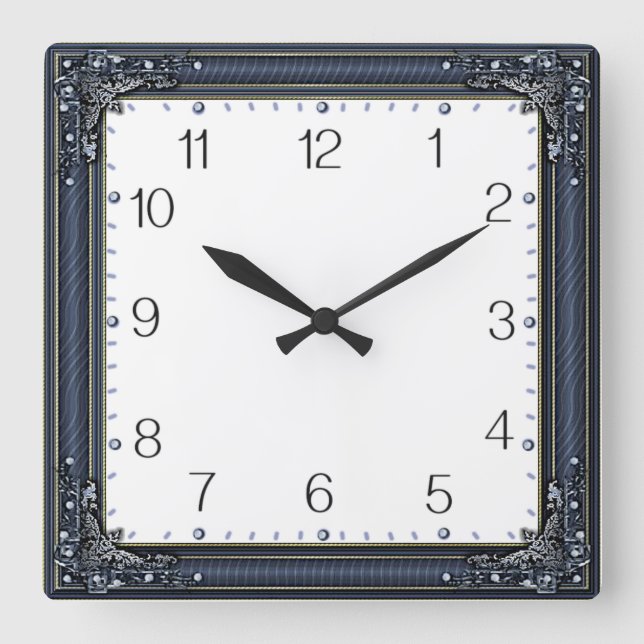 Art Deco Blue Square Wall Clock (Front)
