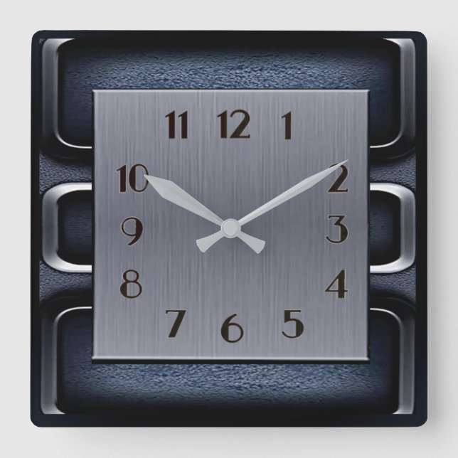 Art Deco Blue Square Wall Clock (Front)