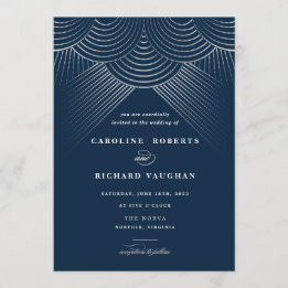 Art Deco Blue String Lights Wedding Invitation
