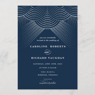Art Deco Blue String Lights Wedding Invitation