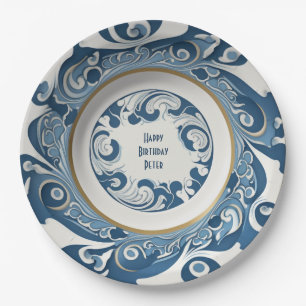 Art-Deco Blue/White Porcelain Design Personalized Paper Plate