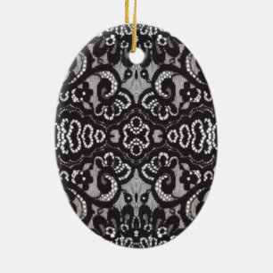 Art Deco Bohemian Chic floral Gothic black lace Ceramic Ornament