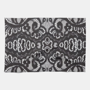 Art Deco Bohemian Chic floral Gothic black lace Kitchen Towel