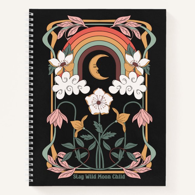 Art deco boho cottagecore Stay wild moon child Notebook (Front)