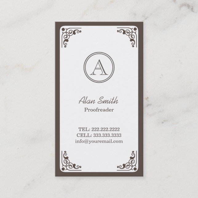 Art Deco Border Proofreading Business Card (Front)