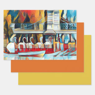 Art Deco Boston Swan Boats  Wrapping Paper Sheets