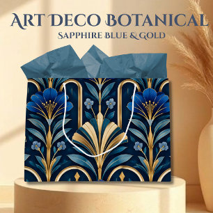 Art Deco Botanical Pattern. Sapphire Blue Large Gift Bag