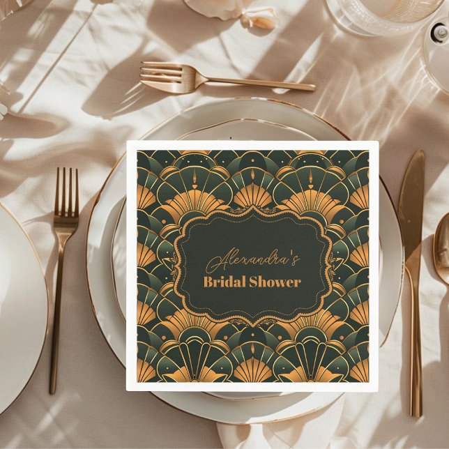 Art Deco Bridal Diamond Gold and Green  Napkin (Creator Uploaded)