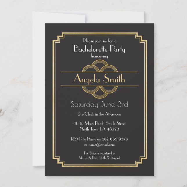 Art Deco Bridal Shower Bachelorette Party 1920s Invitation (Front)