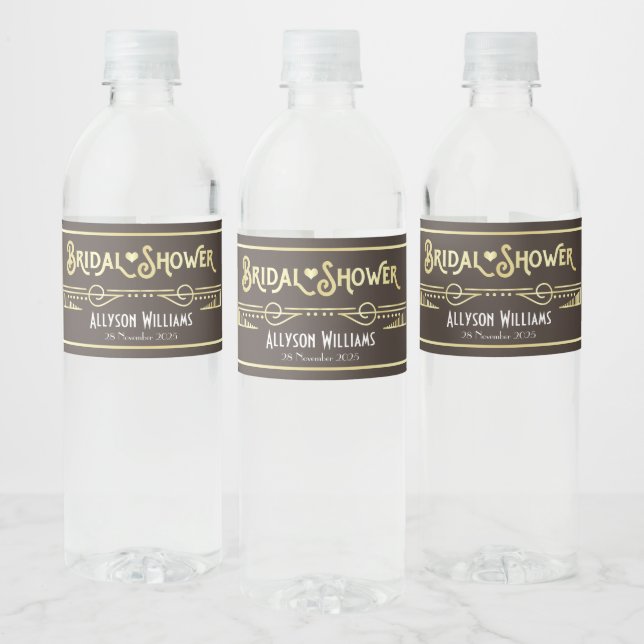 Art Deco Bridal Shower Elegant Gold Chocolate Water Bottle Label (Bottles)