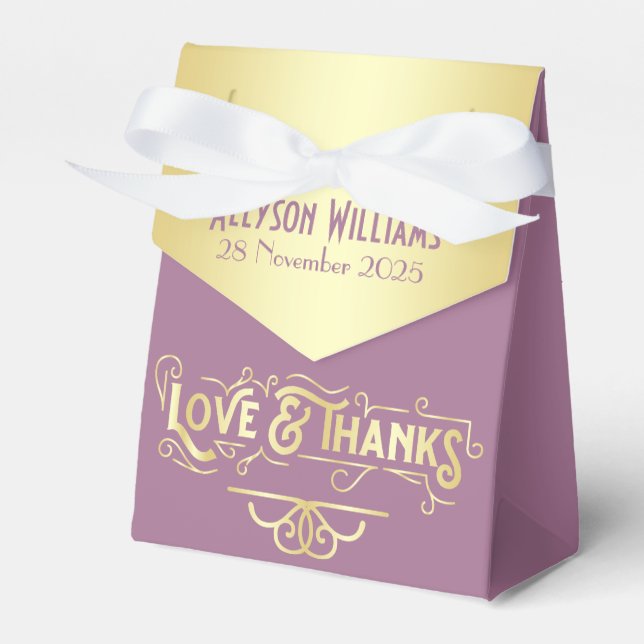 Art Deco Bridal Shower Gold Lilac Love & Thanks Favor Box (Front Side)