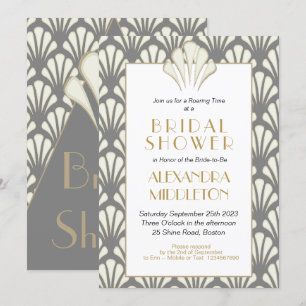 Art Deco Bridal Shower Grey  Gold Vintage Invitation
