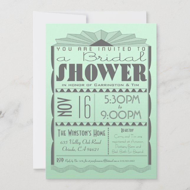 Art Deco Bridal Shower Invitation - Gatsby Style (Front)