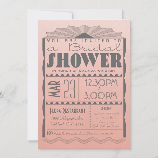 Art Deco Bridal Shower Invitation - Gatsby Style (Front)