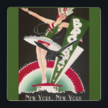 Art Deco Broadway New York Clock<br><div class="desc">5 star square clock featuring vintage,  Art Deco,  Broadway,  New York Flapper Design in Black,  White,  Red,  and Green.</div>