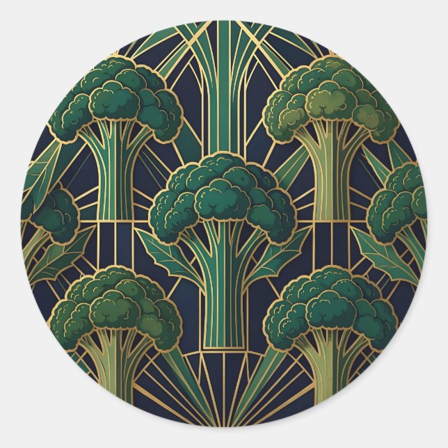 Art Deco Broccoli Pattern Classic Round Sticker (Front)