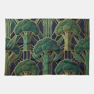 Art Deco Broccoli Pattern Kitchen Towel