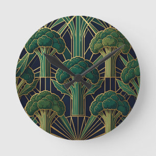 Art Deco Broccoli Pattern Round Clock